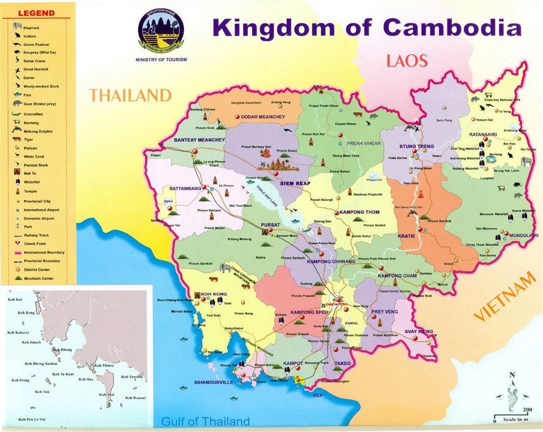 Detailed tourist map of Kingdom of Cambodia