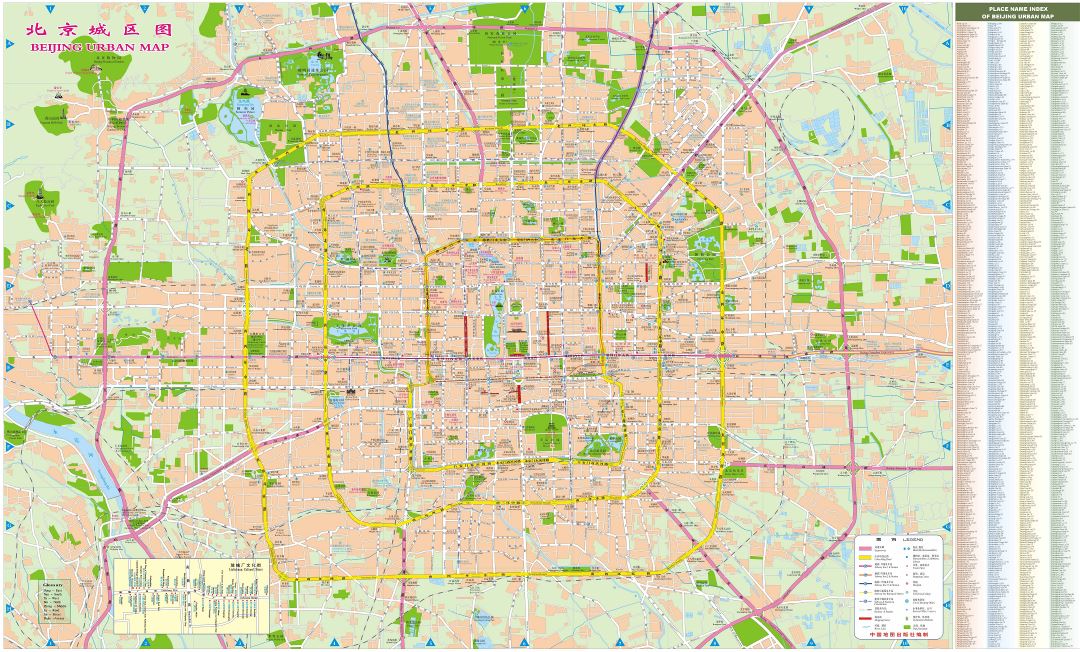 Large scale detailed street map of Beijing city