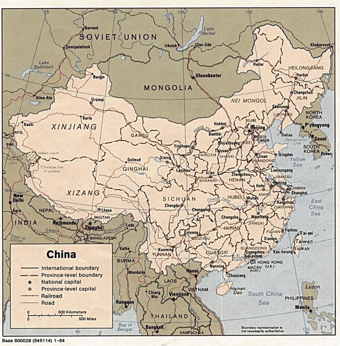 Detailed political and administrative map of China - 1984