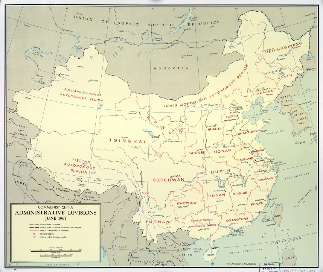 Large scale Communist China administrative divisions map - 1967