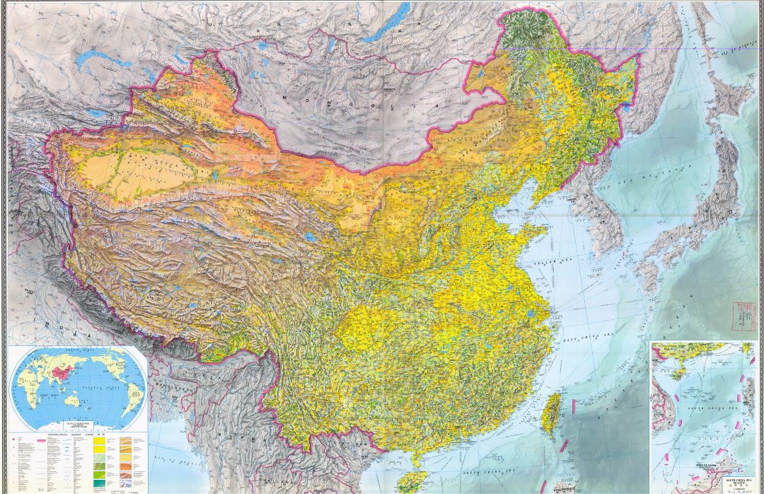 Large scale detailed topographic map of China - 1984 with all cities, roads and other marks