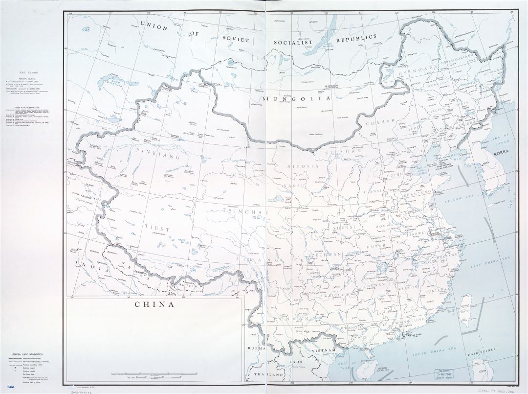 Large scale political and administrative map of China with lakes, rivers and major cities - 1953