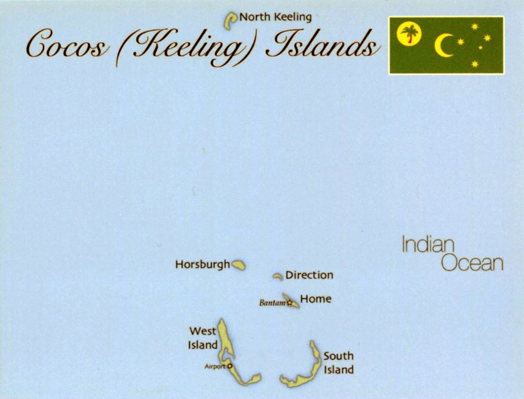 Detailed map of Cocos (Keeling) Islands with flag
