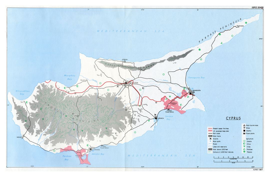 Large detailed map of Cyprus with other marks