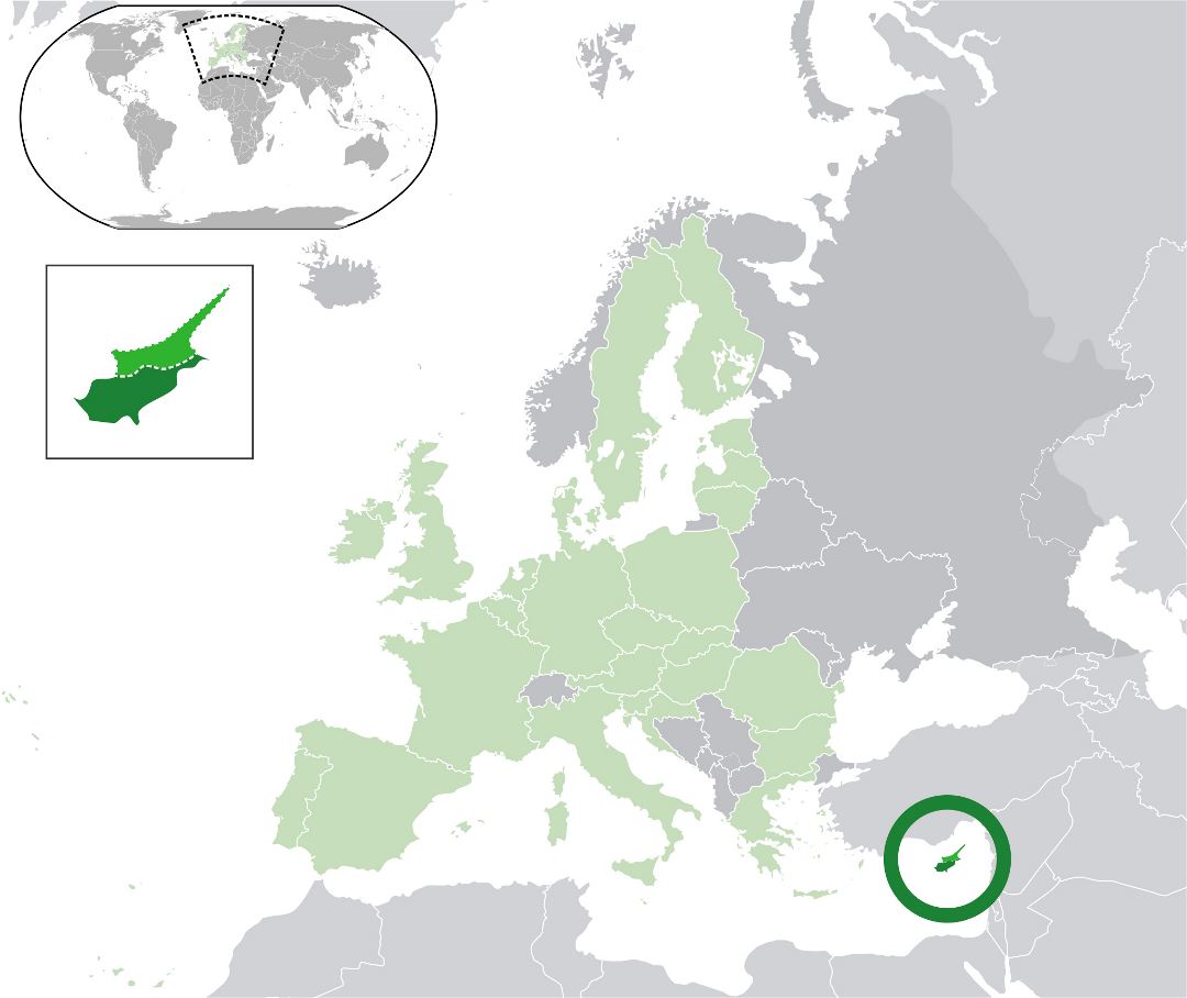 Large location map of Cyprus in EU