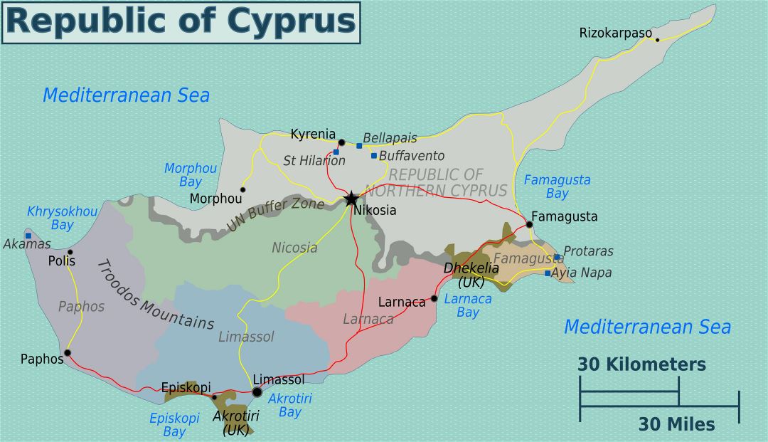 Large regions map of Cyprus