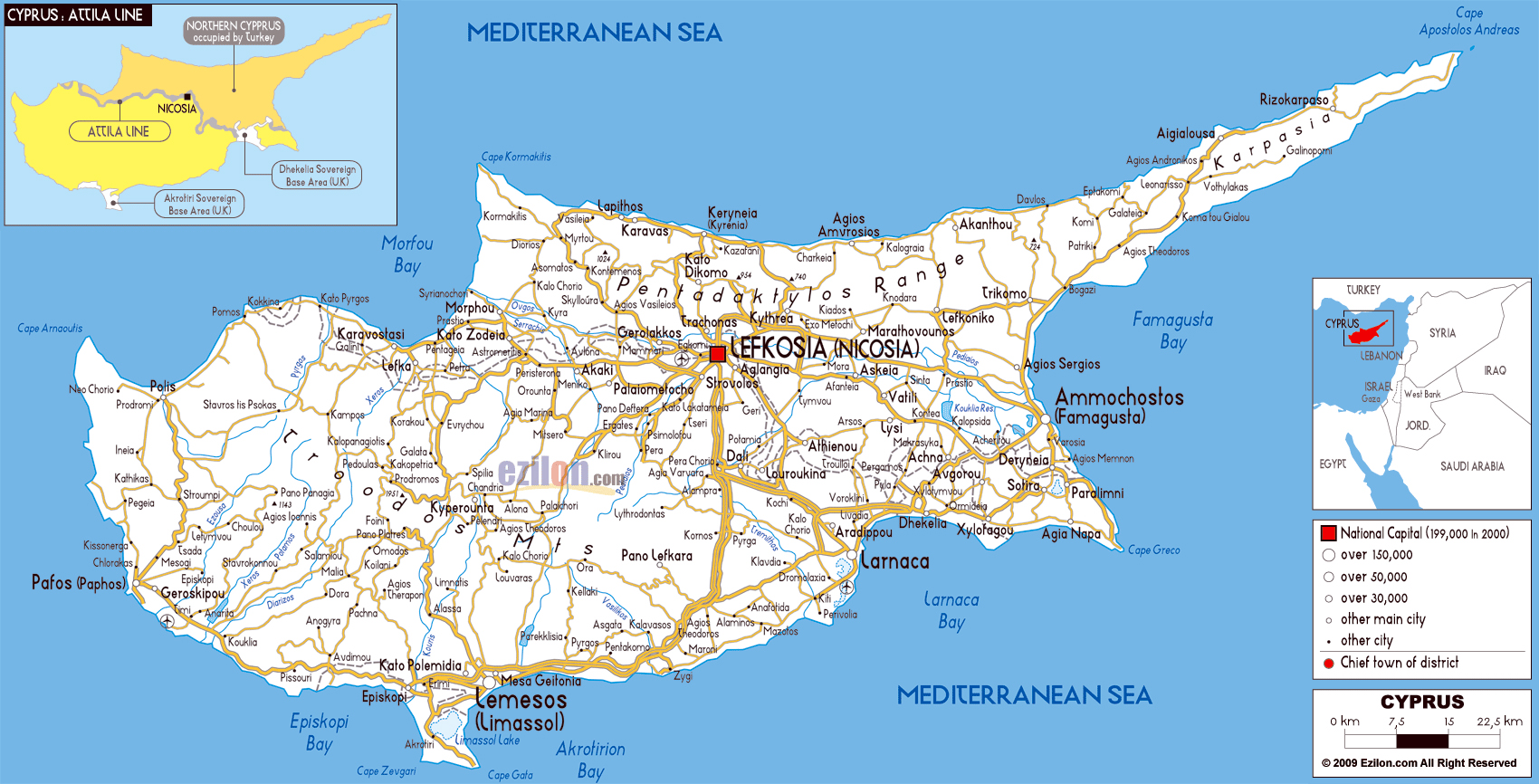 Large Road Map Of Cyprus With Cities And Airports 