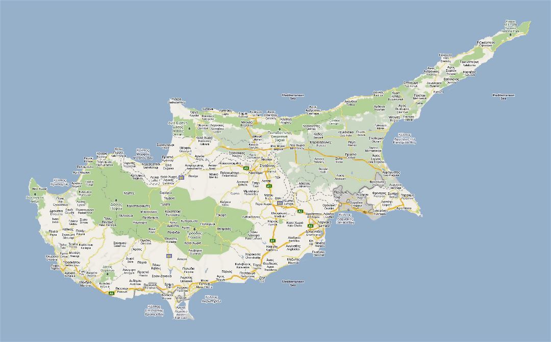 Large road map of Cyprus with cities