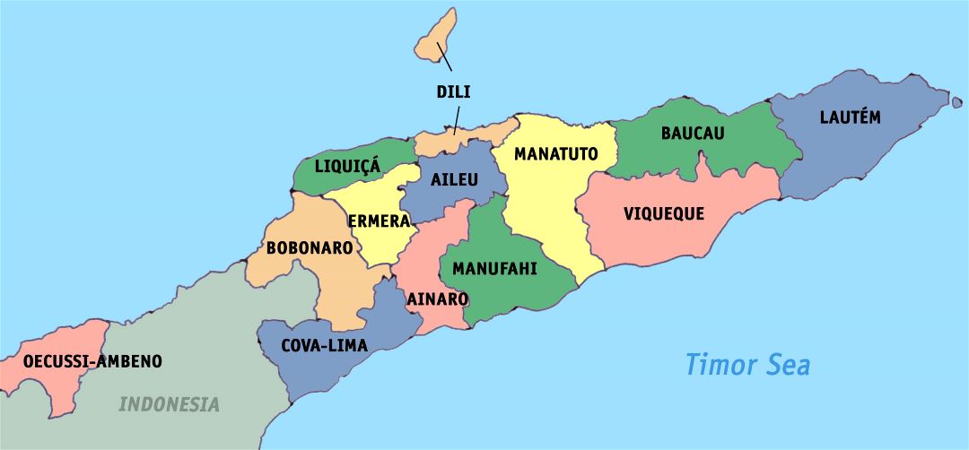 Large administrative map of East Timor