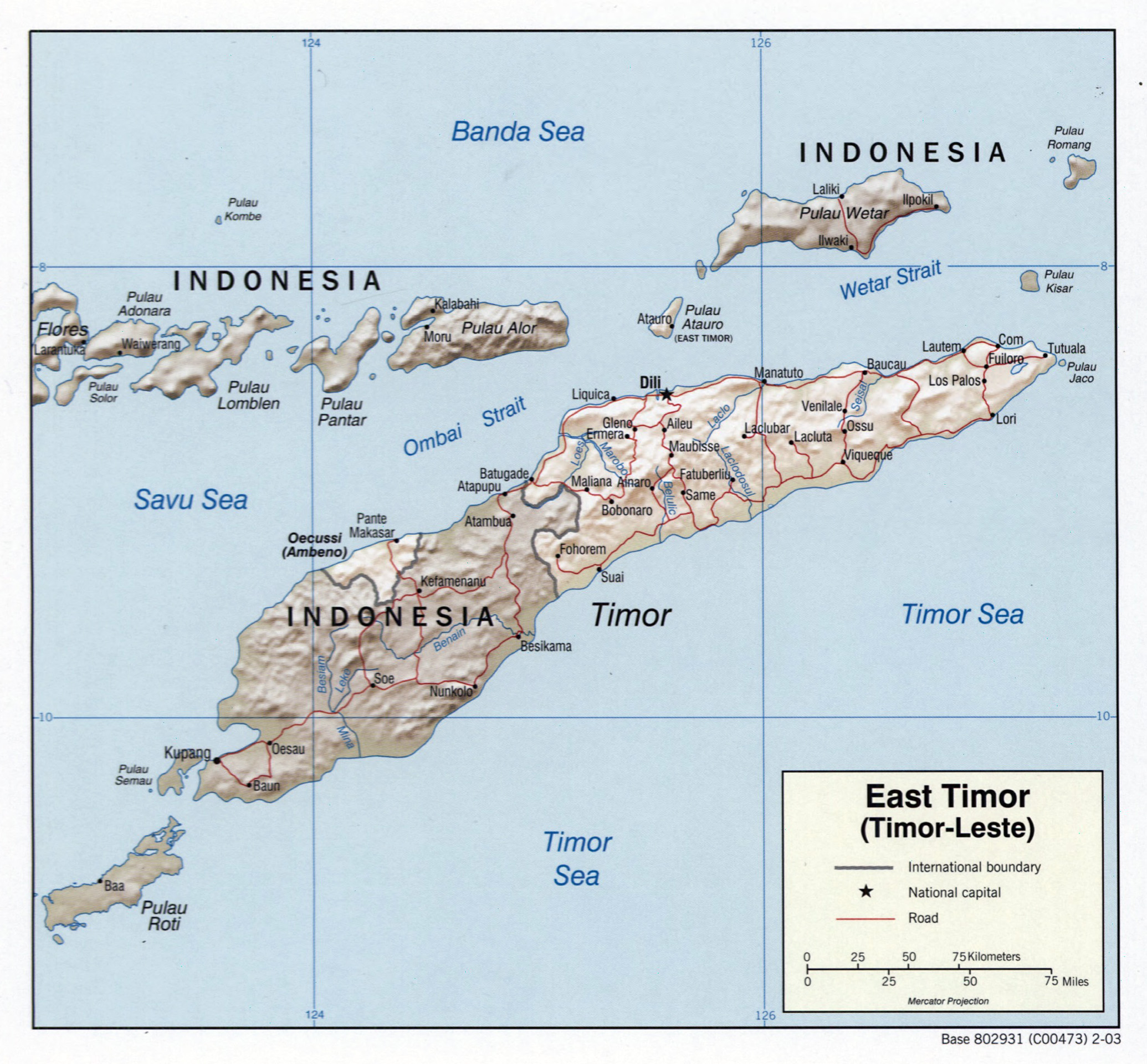 Large Detailed Political Map Of East Timor With Relief Roads And Major