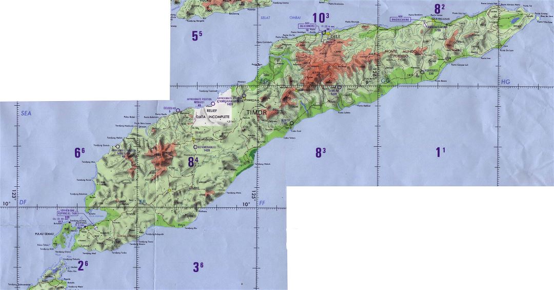 Large detailed topographical map of Indonesia and East Timor