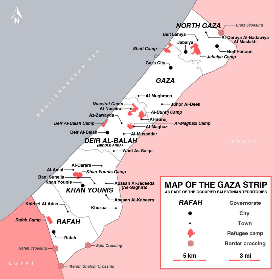 Detailed map of Gaza Strip with cities