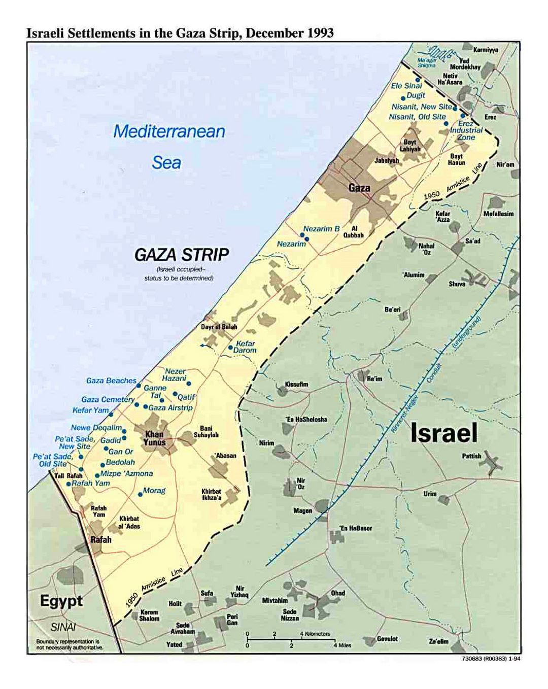 Detailed Map Of Israeli Settlements In The Gaza Strip 1993 Small 