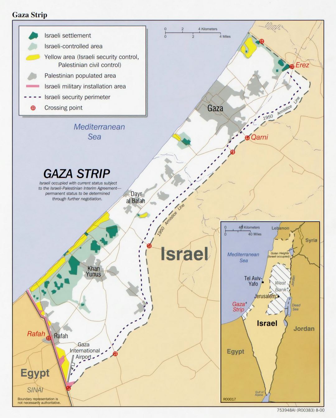Detailed political map of Gaza Strip with other marks - 2000