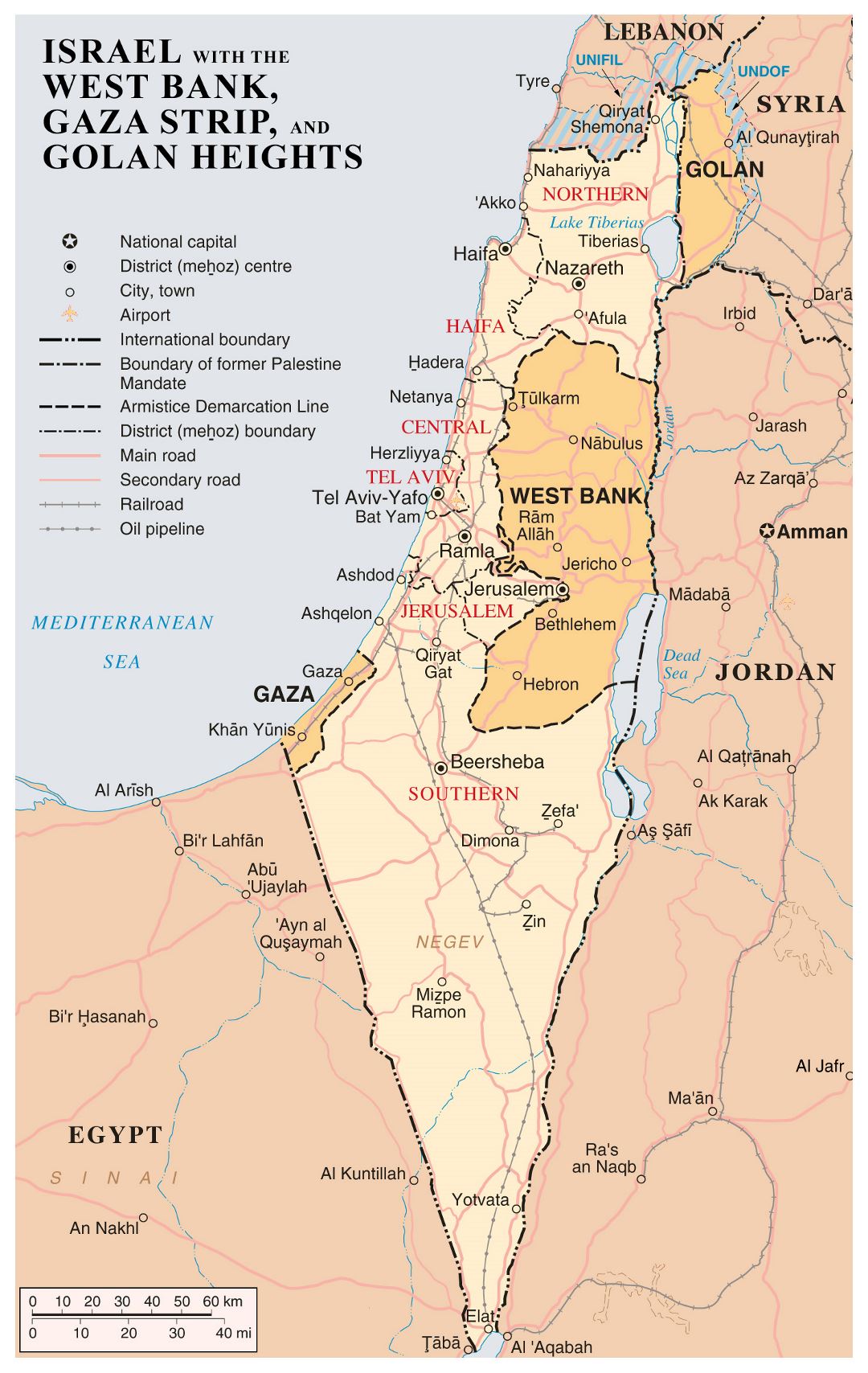 Large detailed map of Israel with the West Bank, Gaza Strip and Golgan Heights
