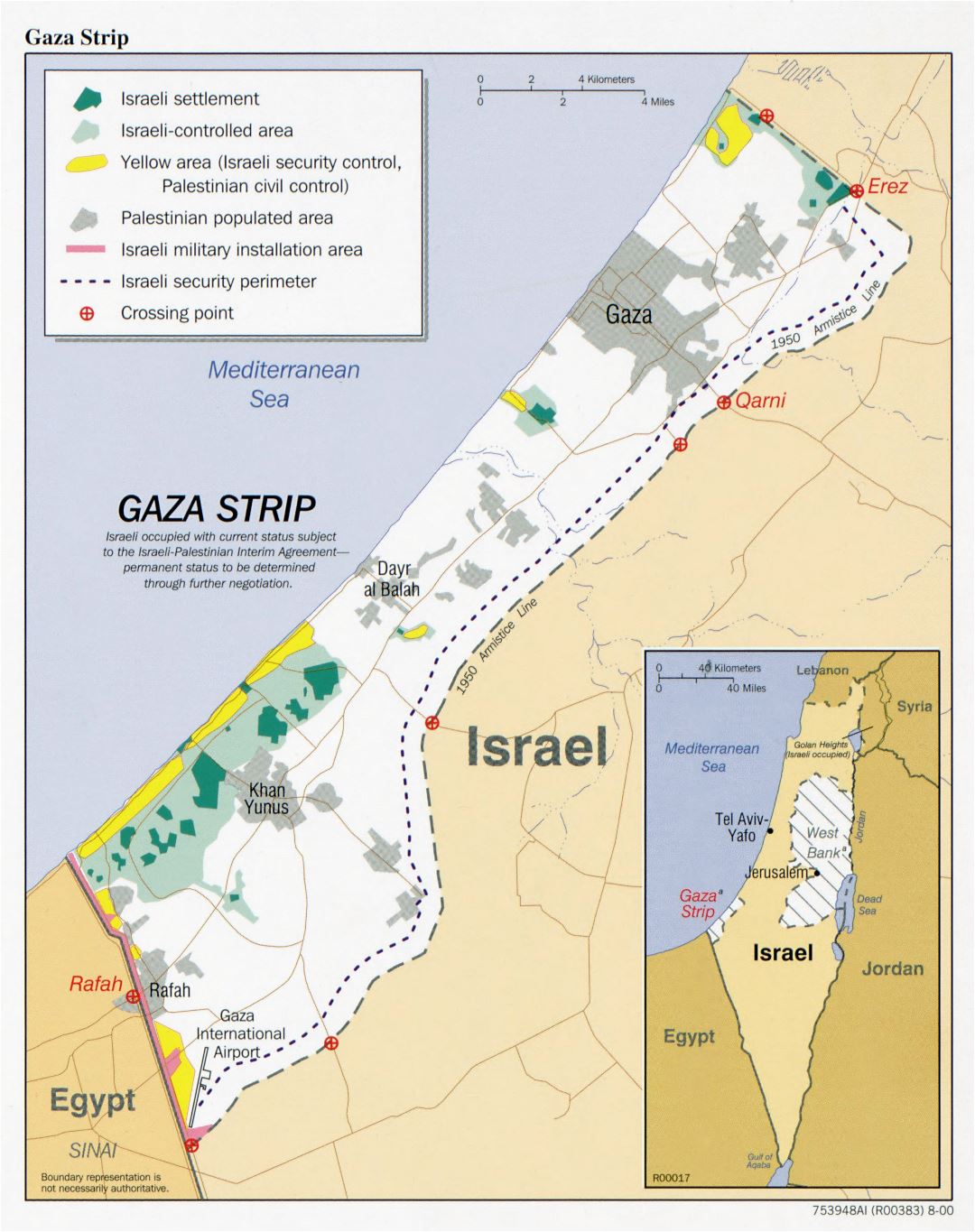 Large detailed political map of Gaza Strip with other marks - 2000