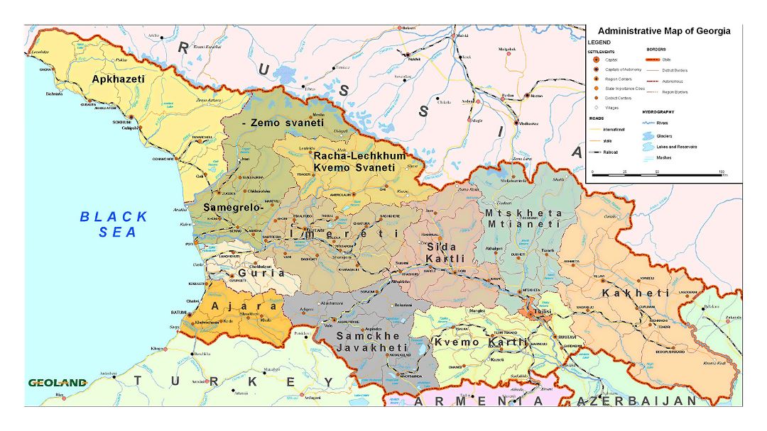 Administrative divisions map of Georgia