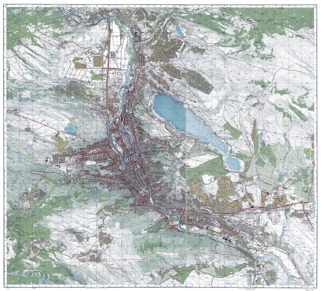 Large detailed topographical map of Tbilisi city