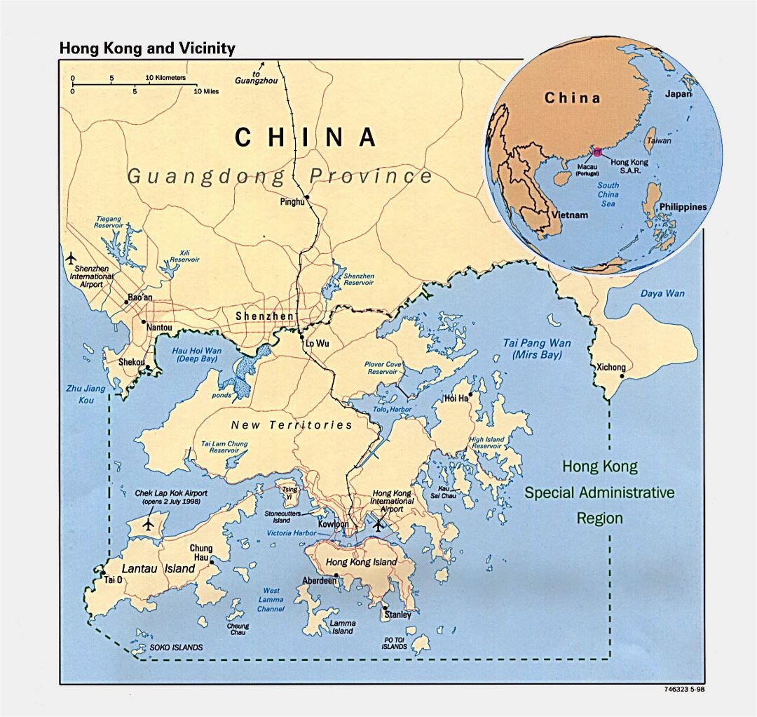 Detailed political map of Hong Kong - 1998