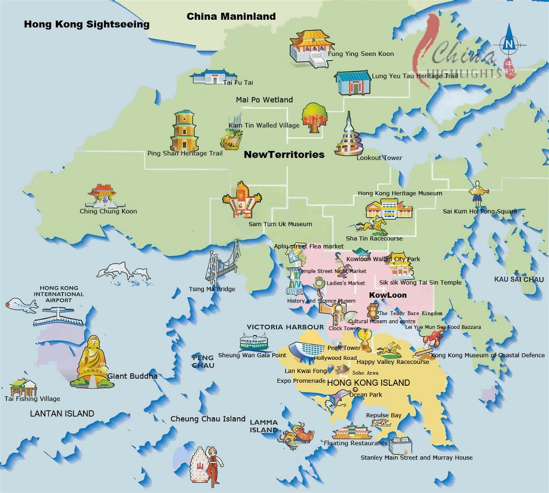 Detailed tourist map of Hong Kong