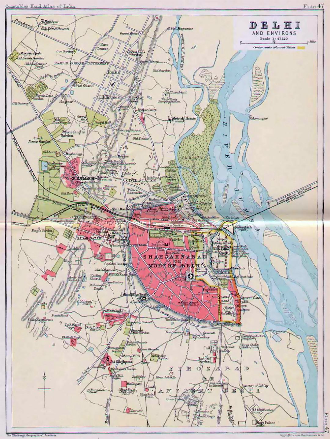 Detailed old map of Delhi - 1893