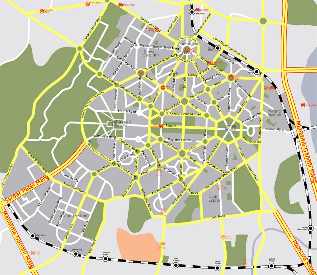 Detailed road map of New Delhi