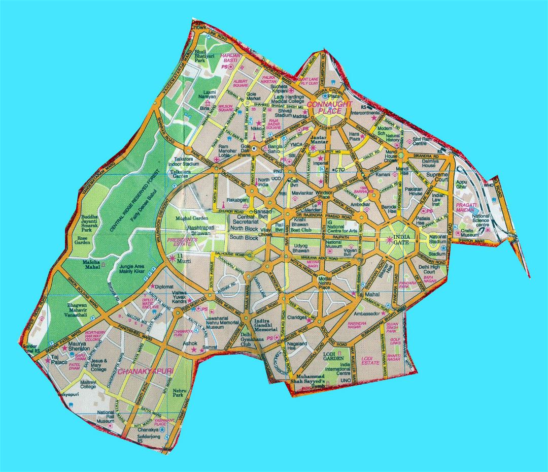 Large map of New Delhi city