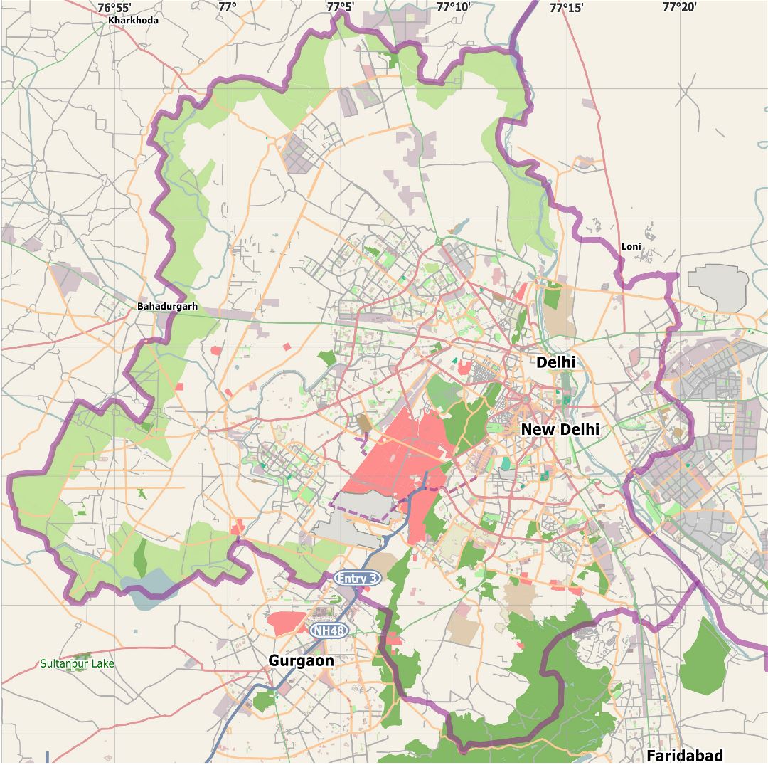 Large road map of Delhi city