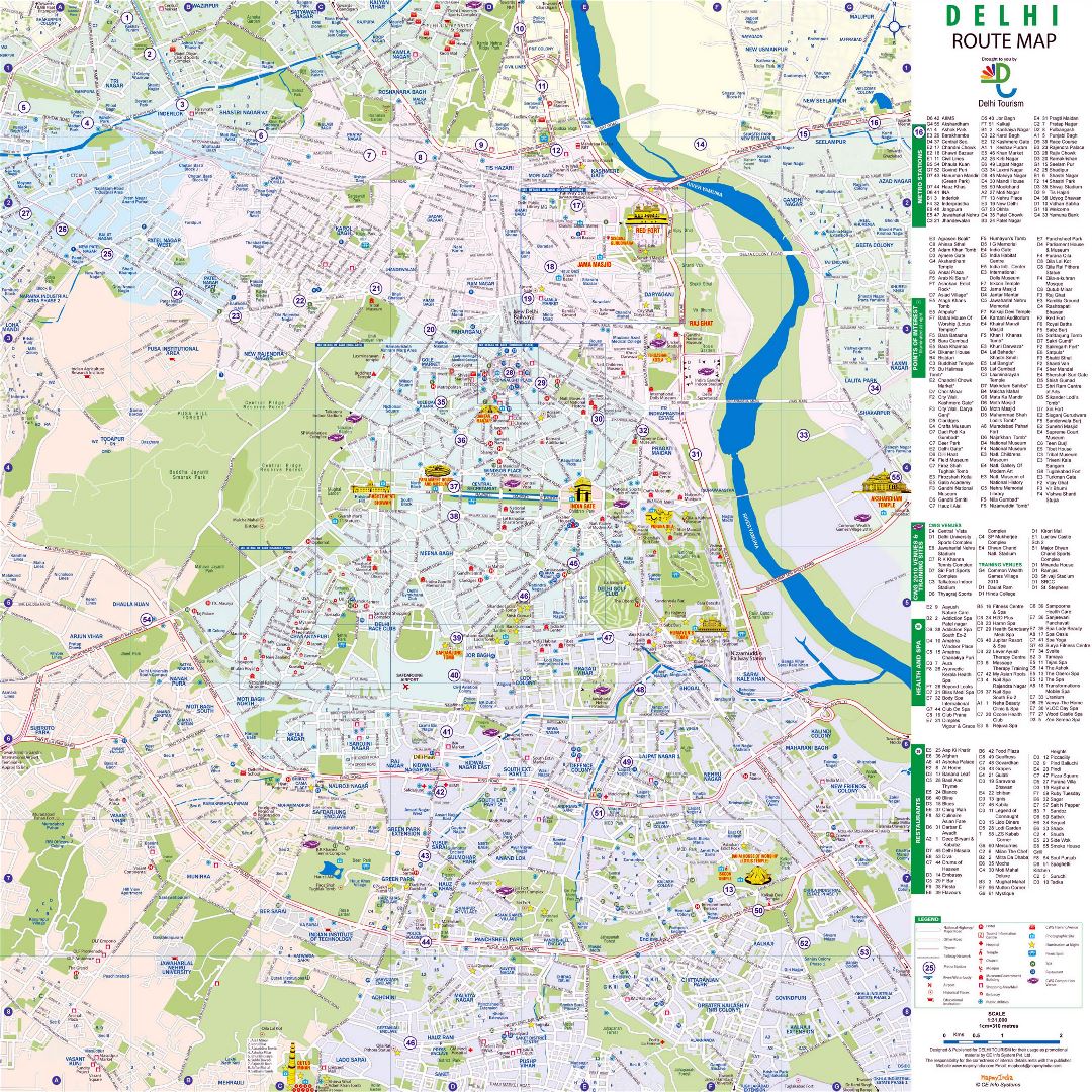 Large route map of Delhi city