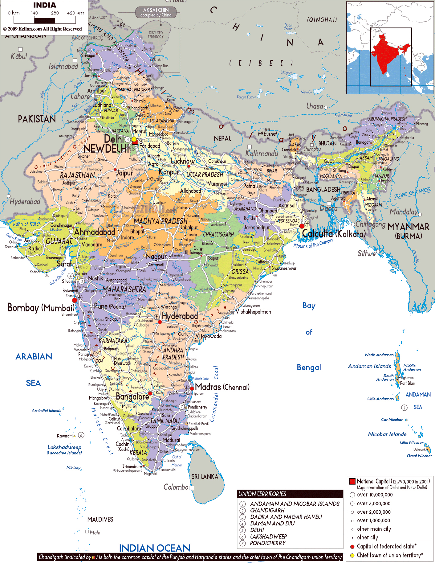 Large Political And Administrative Map Of India With Roads Cities And Airports 