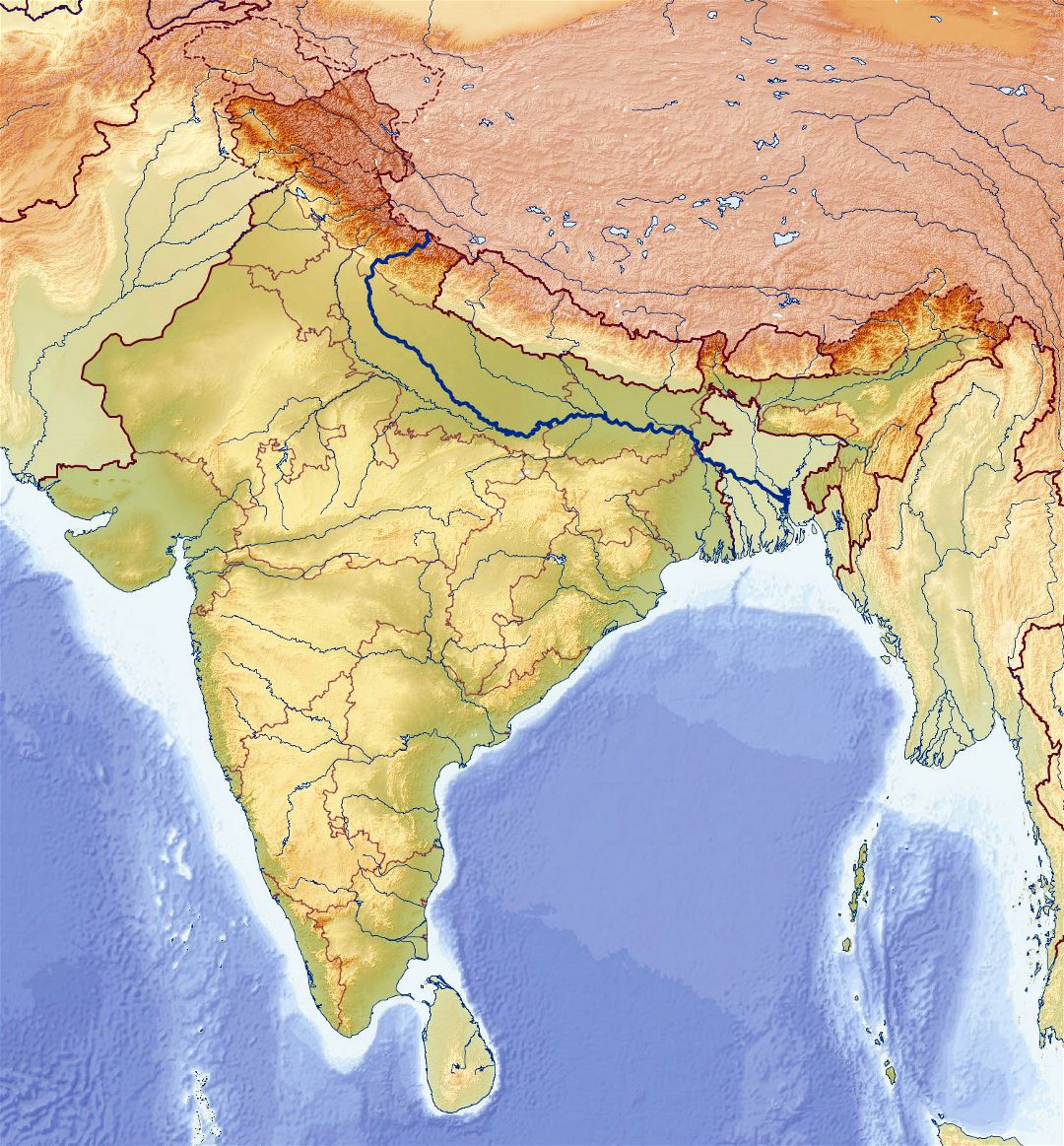 Large relief map of India