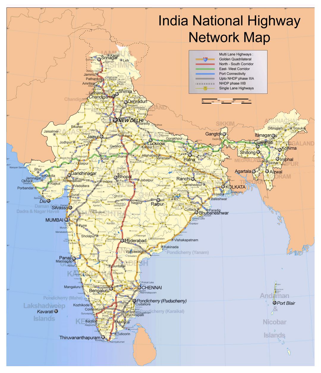 Large scale India National Highway Network map