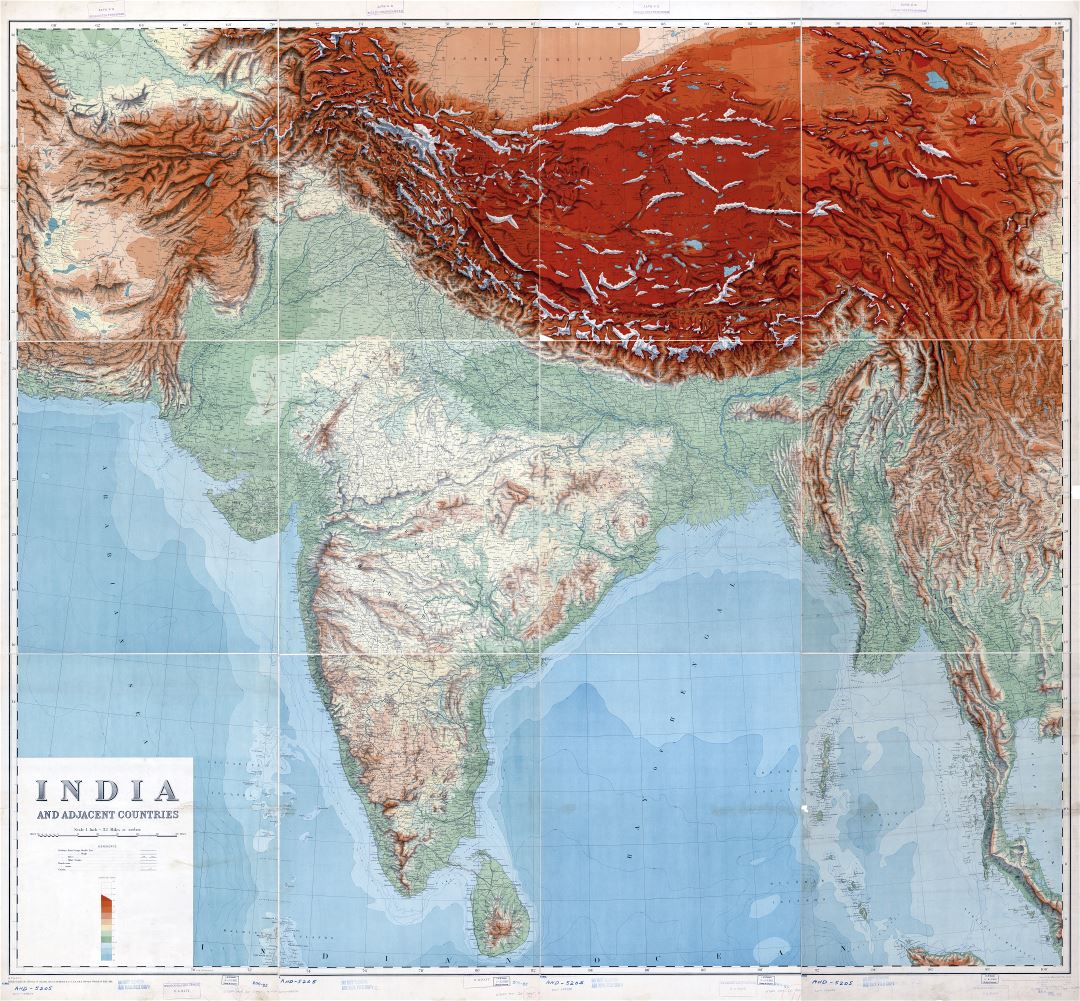 Large scale old topographical map of India