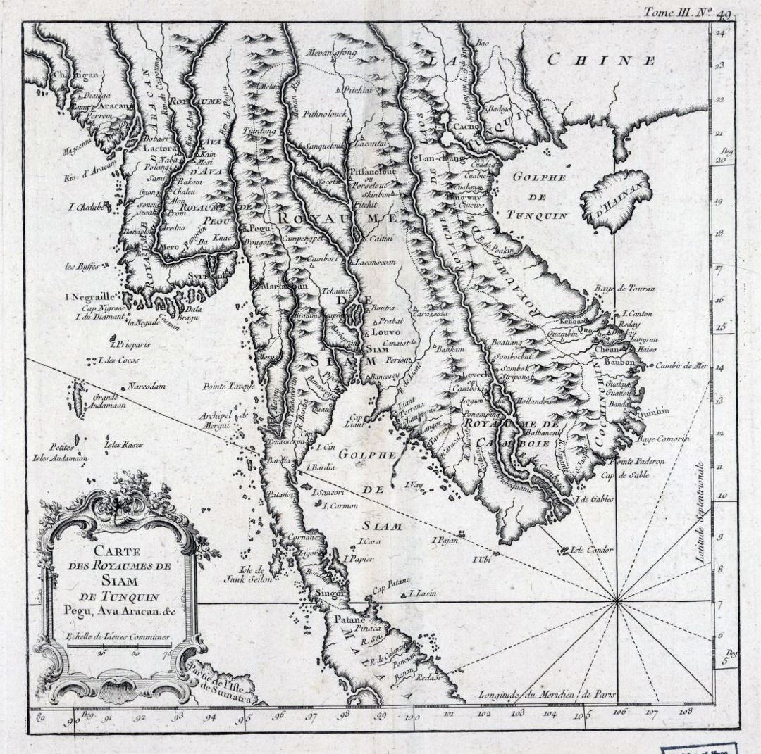 Detailed old map of Indochina in french - 1764
