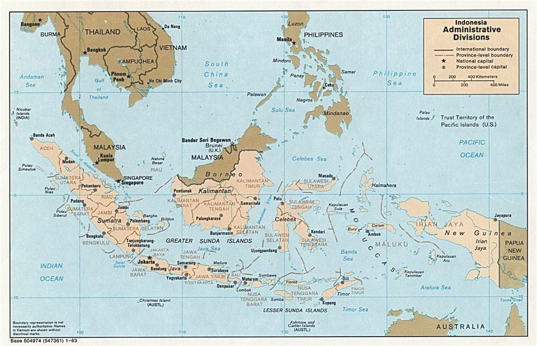 Large administrative divisions map of Indonesia - 1983
