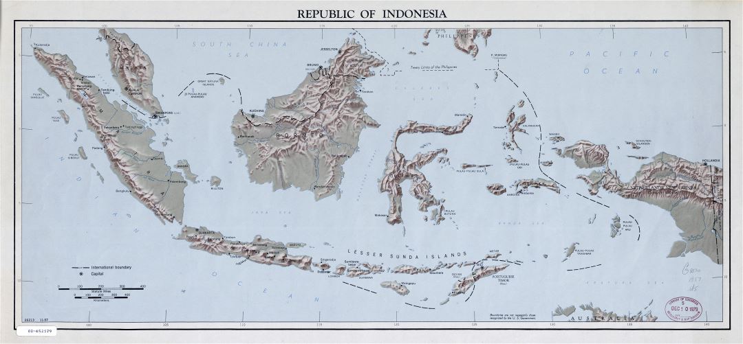 Large detailed map of Republic of Indonesia with relief - 1957