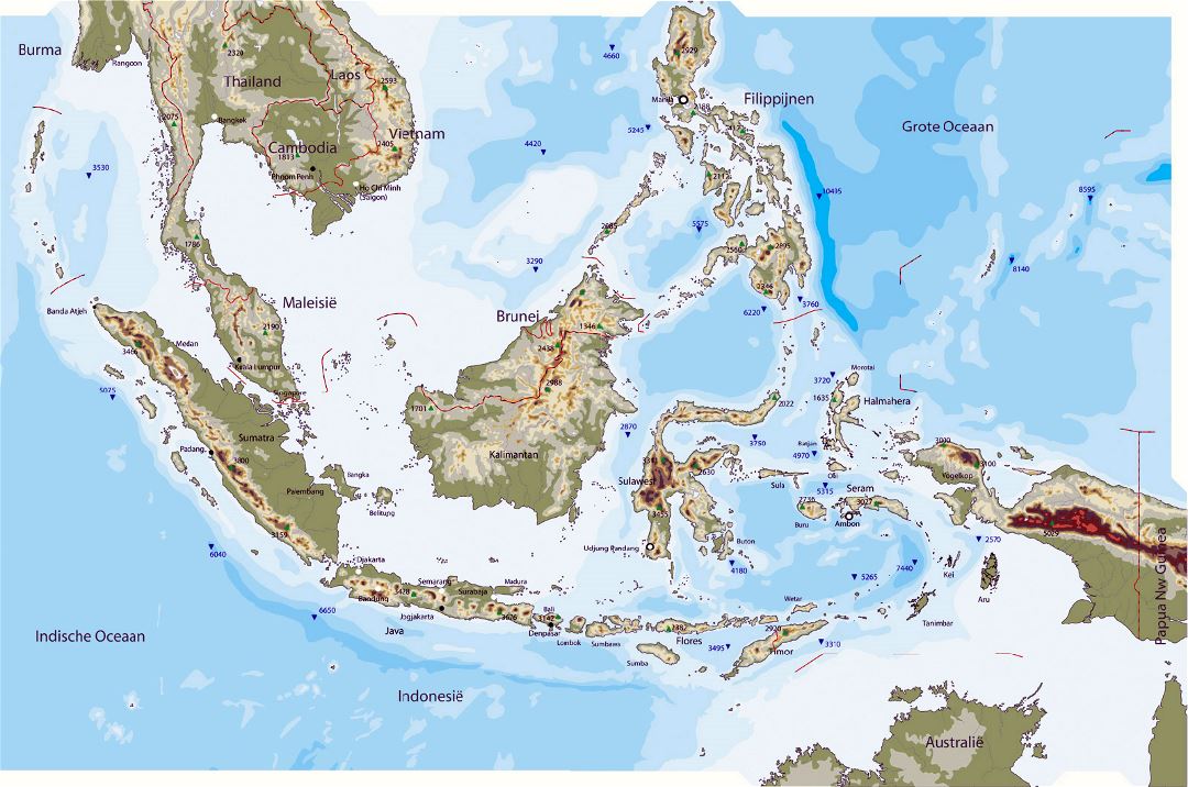 Large physical map of Indonesia