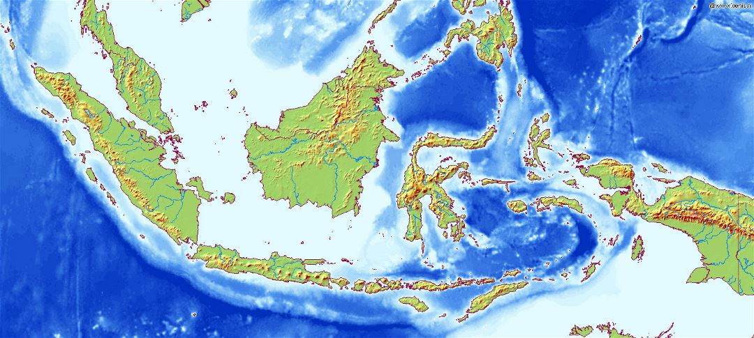 Large relief map of Indonesia