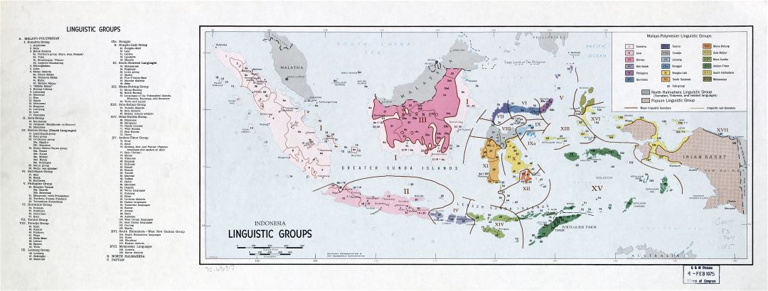 Large scale map of Indonesia Linguistic Grops - 1975