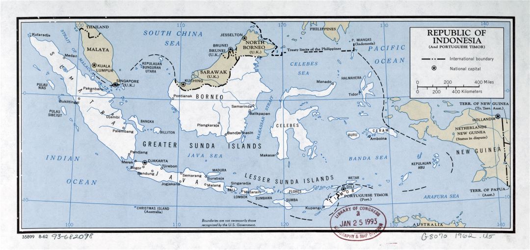 Large scale political map of Republic of Indonesia - 1962