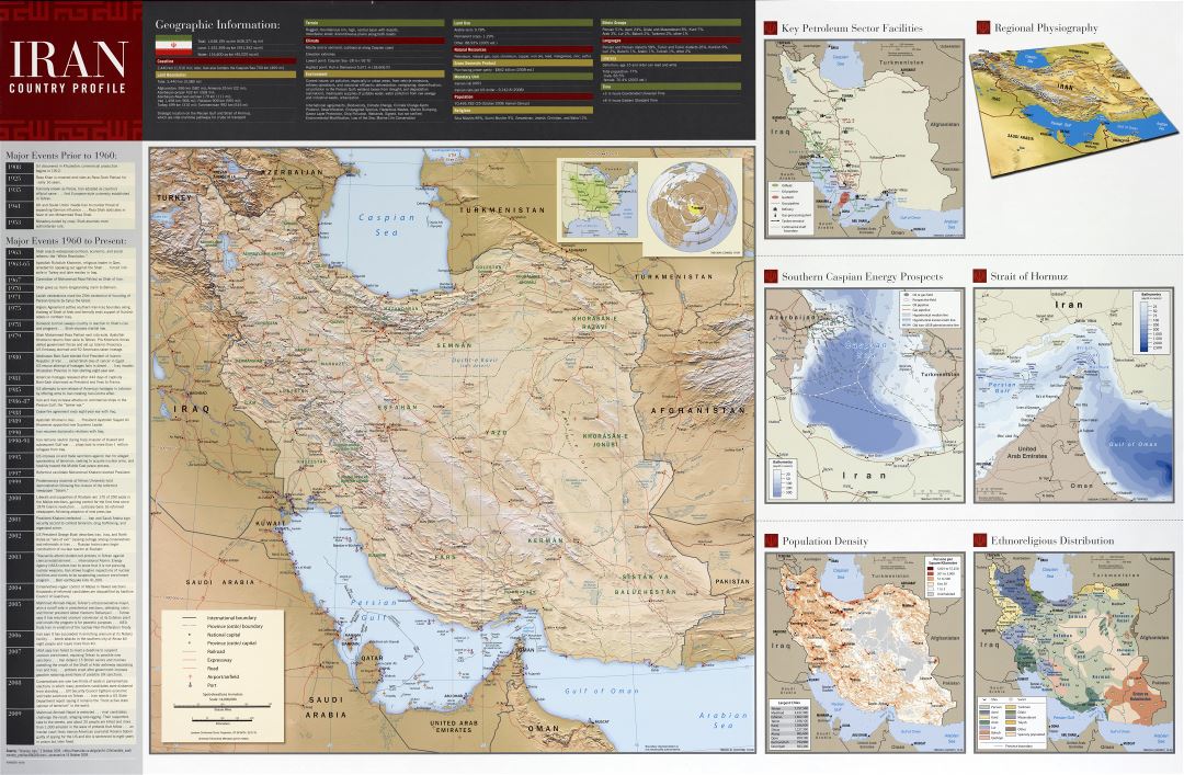 Large scale detailed country profile wall map of Iran - 2009