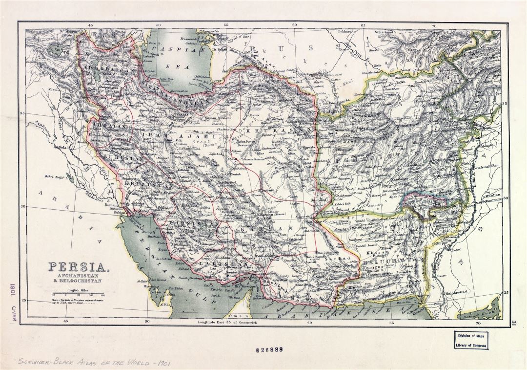 Large scale old map of Persia, Afghanistan and Baluchistan - 1901