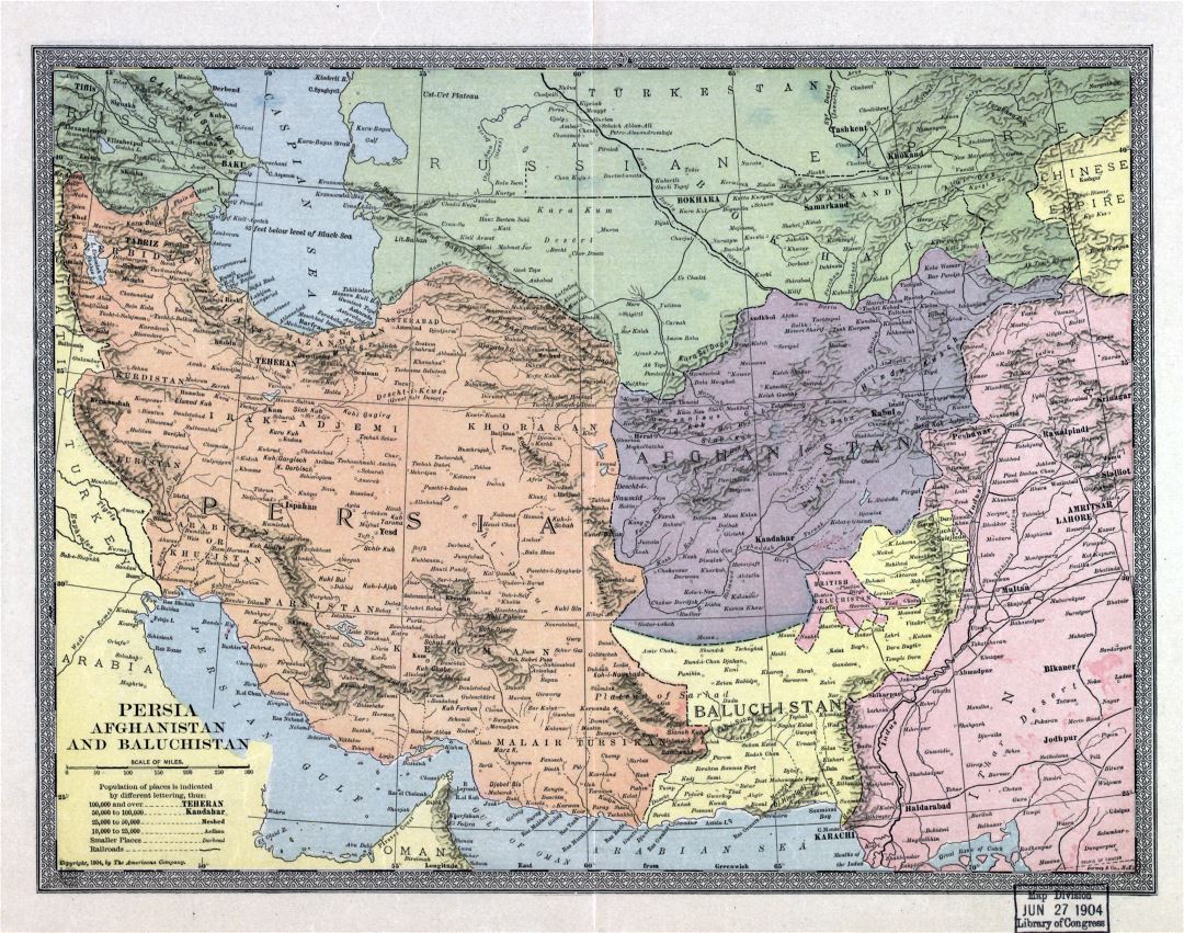 Large scale old map of Persia, Afghanistan and Baluchistan - 1904