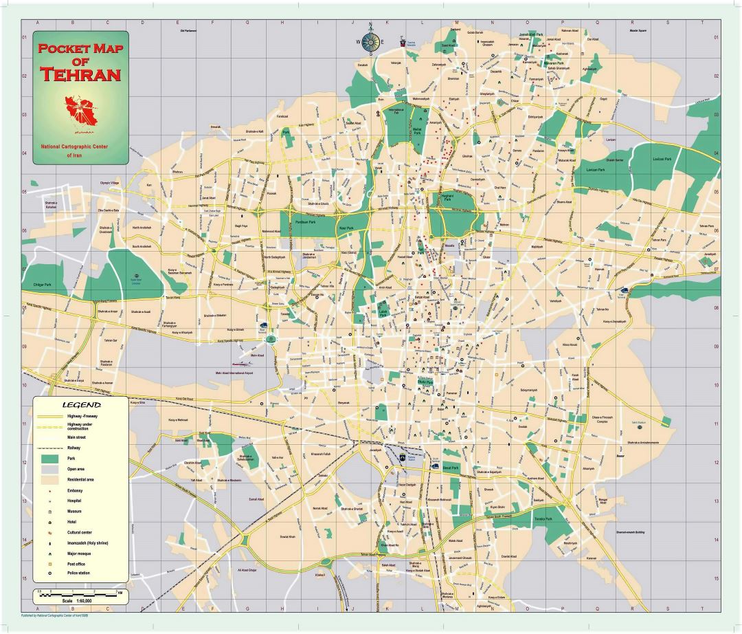 Large road map of Tehran city with street names
