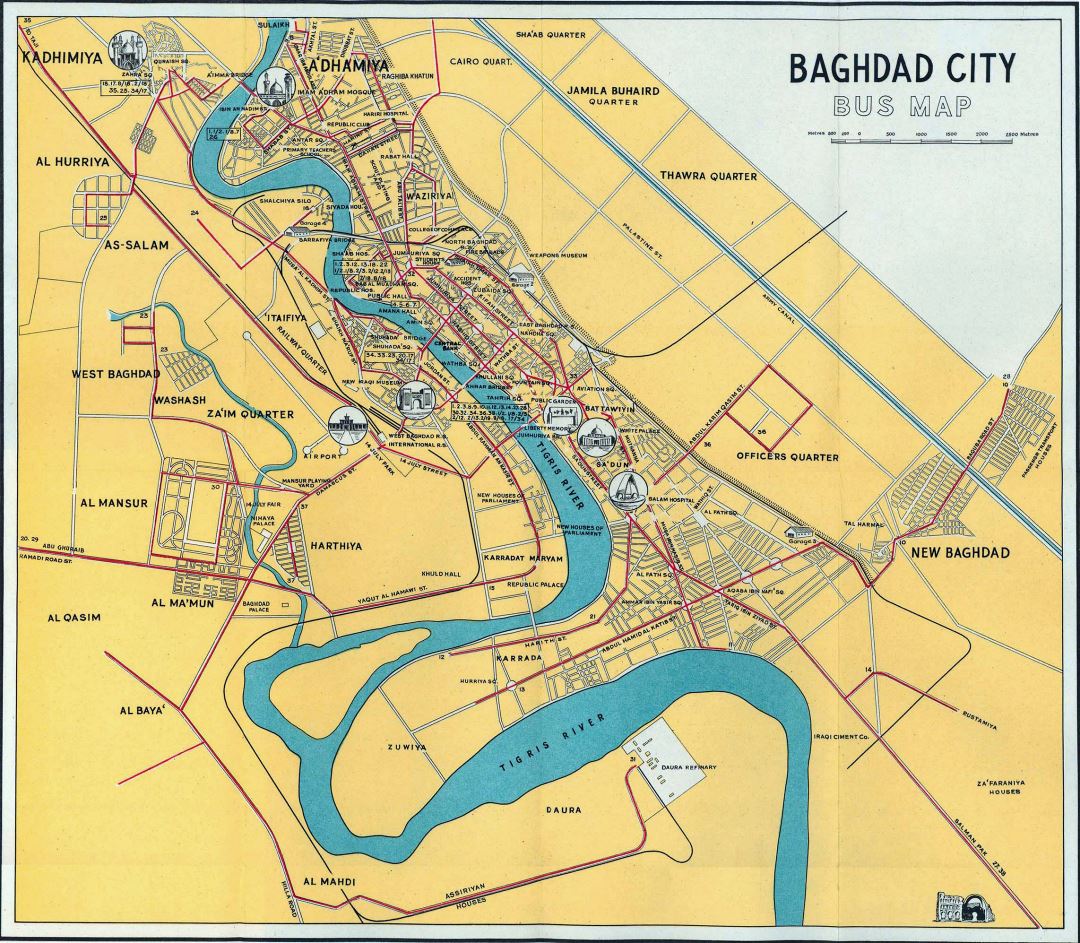 Large bus map of Baghdad city - 1961