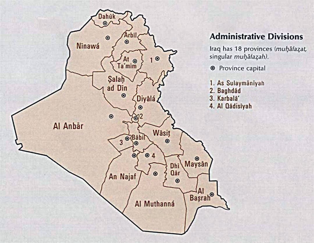 Detailed administrative divisions map of Iraq