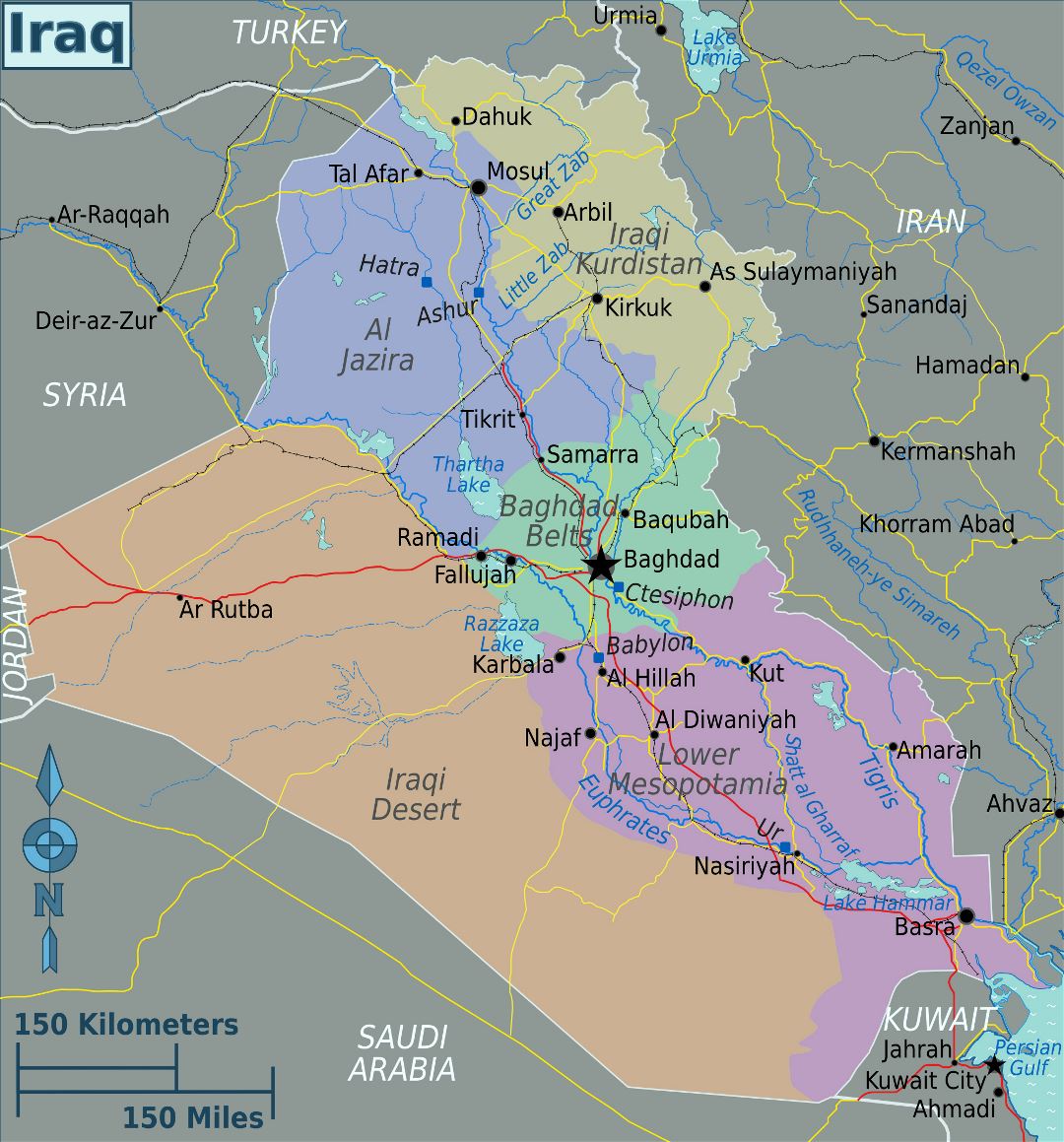 Large regions map of Iraq