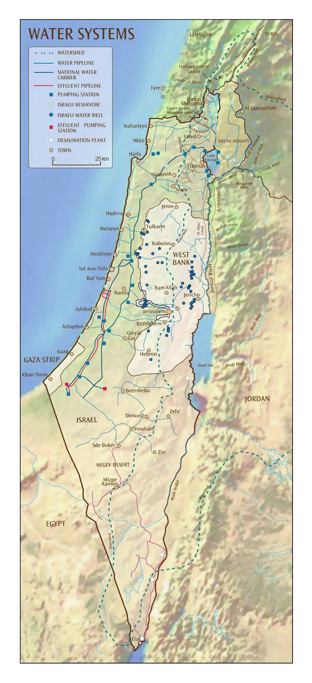 Detailed water systems map of Israel