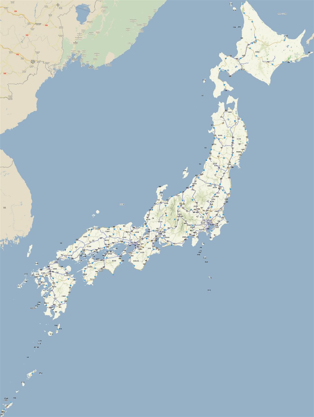 Large detailed road map of Japan in japanese