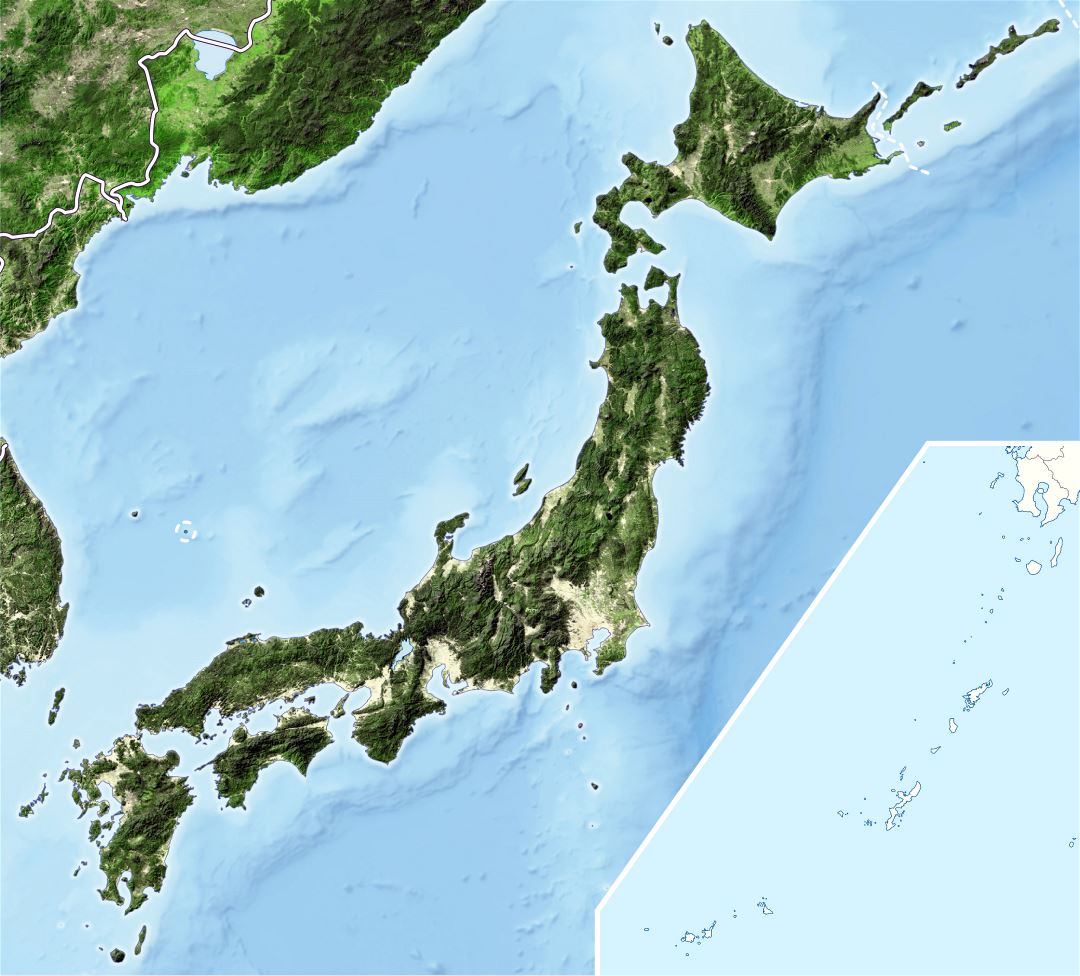 Large detailed satellite image of Japan